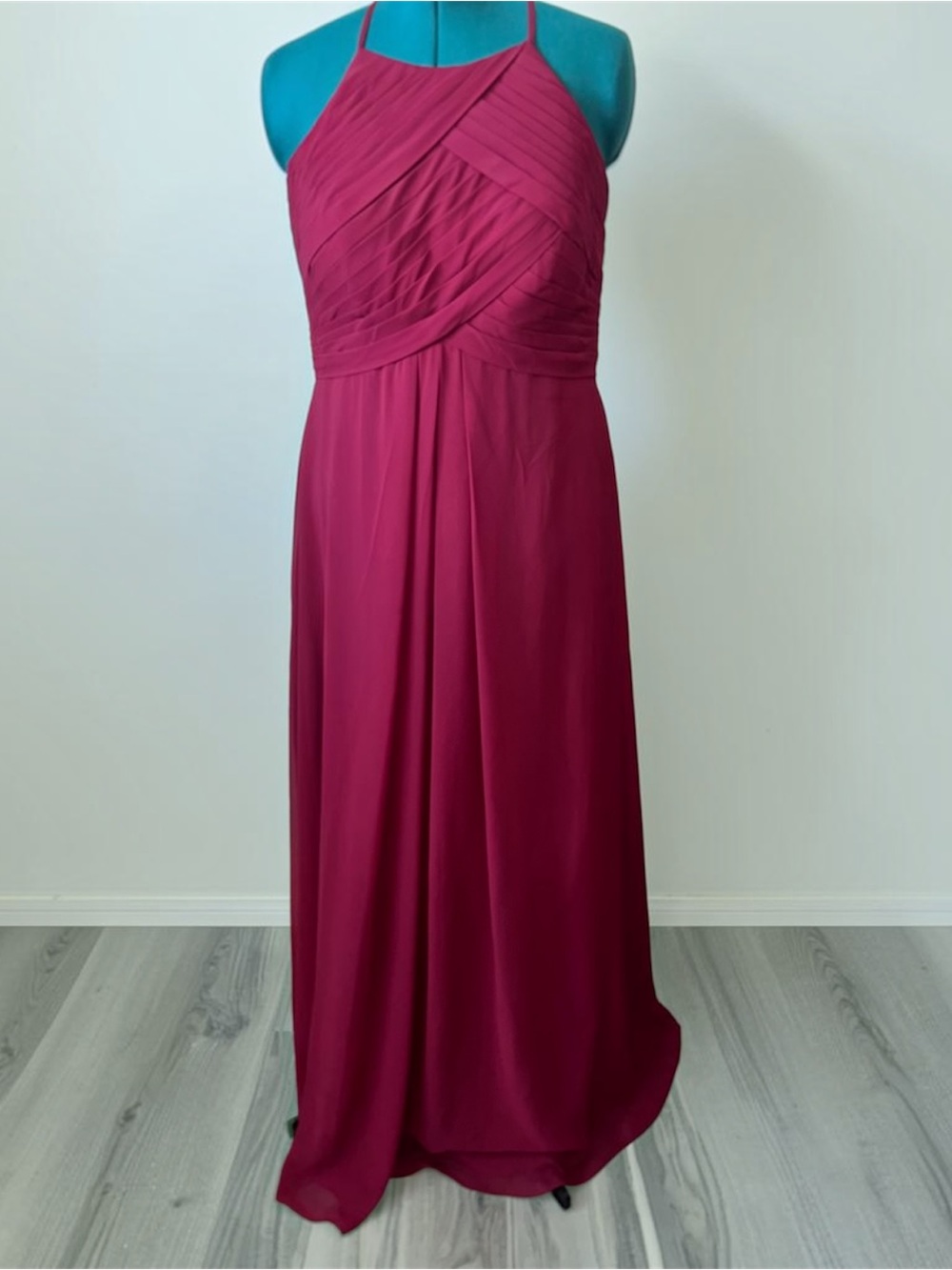 Azazie Fuchsia Chiffon Halter Maxi Bridesmaid Formal Dress L